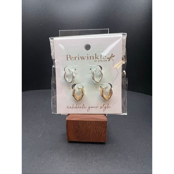 Periwinkle by Barlow Jewelry - New! Periwinkle By Barlow Silver and Gold Tone Wavy Huggie Hoop Earring Set